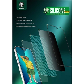 گلس تمام صفحه تمام چسب آیفون گرین لاین Apple iPhone 14 Pro Max Green Lion 3D Silicone Plus