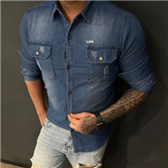 پیراهن مردانه پارچه جین کاغذی دو جیب