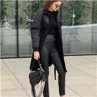 کاپشن جیر و چرم دکمه ای کمردار زنانه