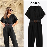 سرهمی کمردار آستین کوتاه زنانه زارا ZARA