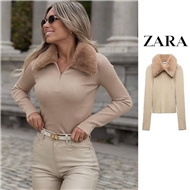 بلوز یقه خز زیپی زنانه زارا ZARA