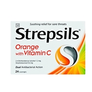 مسکن گلودرد با طعم پرتقال حاوی ویتامین C استرپسیلیز Strepsils بسته 24 عددی