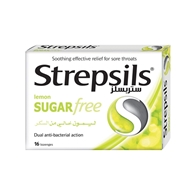 مسکن قوی گلودرد بدون شکر لیمویی افراد دیابتی استرپسیلیز Strepsils بسته 16 عددی