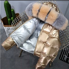 کاپشن طرح دوخت براق کلاه خزدار رنگی مردانه