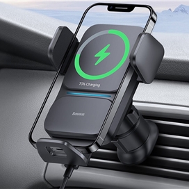 پایه نگهدارنده و شارژر وایرلس موبایل خودرو بیسوس Baseus Wisdom 15W Wireless Charger Air Vent Car Mount Holder