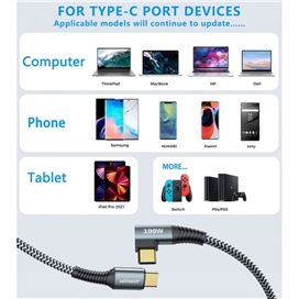 کابل داده شارژ سریع جویروم JOYROOM Type-C to Type-C Fast Charging Cable Elbow Data Cable Cord S-1550N12