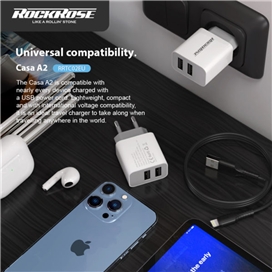 آداپتور شارژر دو پورت راک رز | RockRose Casa A2 Dual Port 12W 2.4A Power Adapter