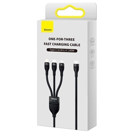 کابل فوق شارژ سریع سه سر تایپ‎سی به لایتنینگ، میکرو و تایپ‎سی 1.5 متری بیسوس Baseus Flash Series Fast Charging Cable 100W