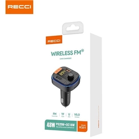 شارژر فندکی 48 وات و گیرنده بلوتوث خودرو رسی Recci RQ01 wireless car MP3 player Bluetooth