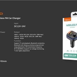 شارژر فندکی 48 وات و گیرنده بلوتوث خودرو رسی Recci RQ01 wireless car MP3 player Bluetooth