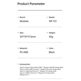 مجموعه کابل چند کاره تایپ سی، یو اس بی, میکرو و لایتنینگ مک دودو Mcdodo WF-1720
