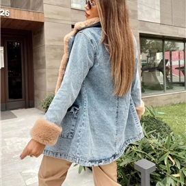 پالتو جین تو خزدار زنانه