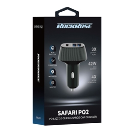 شارژر فندکی سه پورت پاور دلیوری راک رز | RockRose Safari PQ2 Triple Port 42W PD & QC 3.0 Car Charger