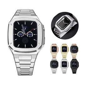 بند و گارد اپل واچ 7/8 سری لاکچری Metal Watch Strap And Case Set for apple watch 45 mm