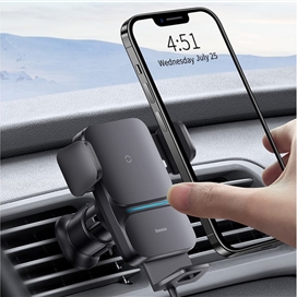 پایه نگهدارنده و شارژر وایرلس موبایل خودرو بیسوس Baseus Wisdom 15W Wireless Charger Air Vent Car Mount Holder