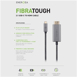 کابل USB-C به HDMI انرژیا مدل FibraTough طول 2 متر | Energea FibraTough USB-C To HDMI Cable 2M