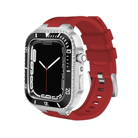 بند و گارد اپل واچ سری لاکچری Luxury Steel Metal Case Bezel Silicone Strap apple Watch 44/45 mm