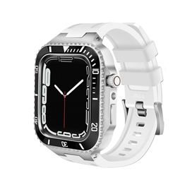 بند و گارد اپل واچ سری لاکچری Luxury Steel Metal Case Bezel Silicone Strap apple Watch 44/45 mm