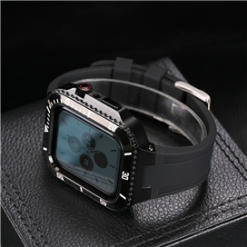 بند و گارد اپل واچ سری لاکچری Luxury Steel Metal Case Bezel Silicone Strap apple Watch 44/45 mm