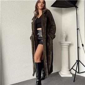 پالتو بلند ساده طرح تدی زنانه
