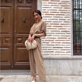 سرهمی کمردار آستین کوتاه زنانه زارا ZARA